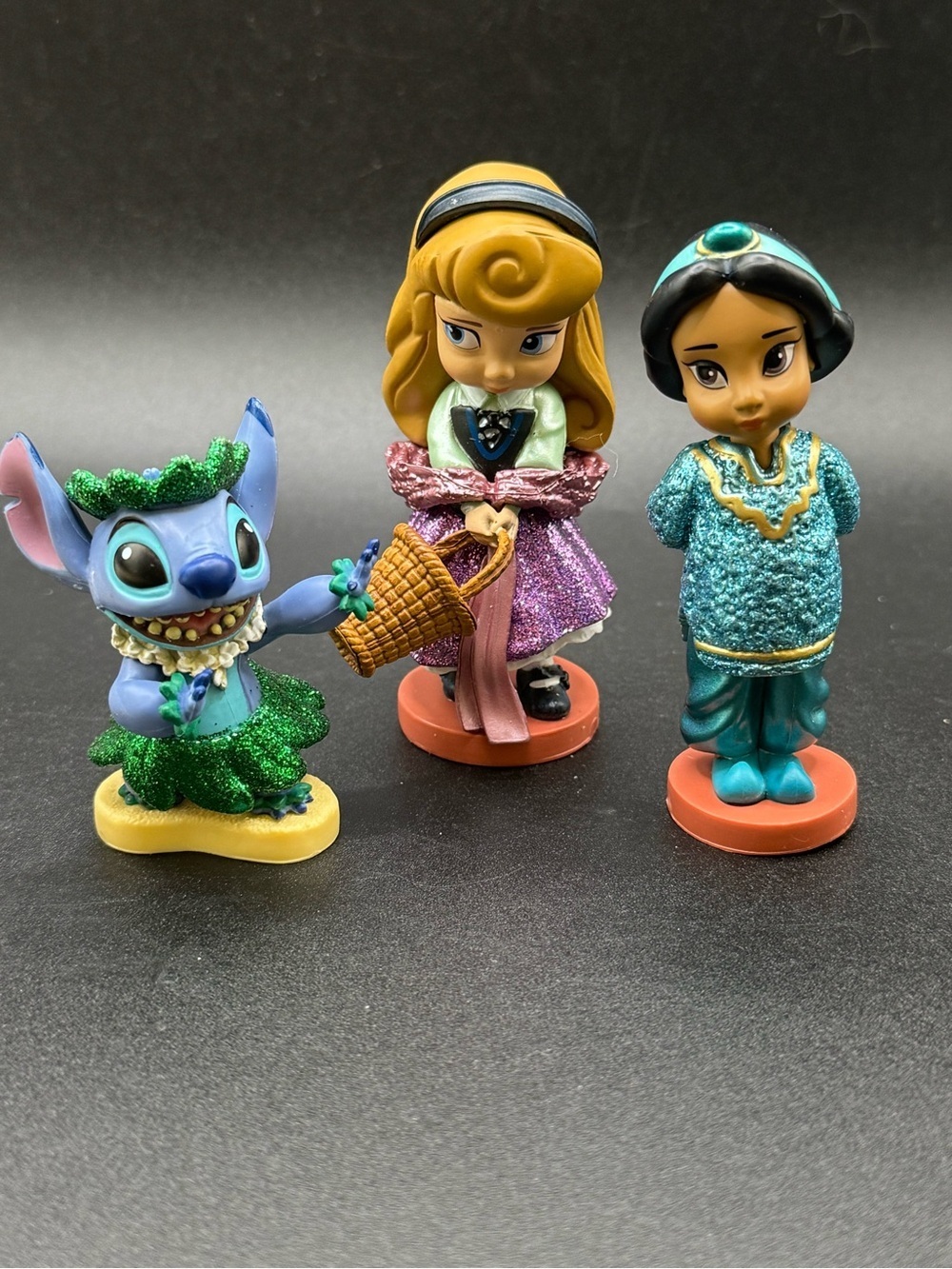 Lot Of 3 Disney Animators Series Figures Aurora Jasmine Stitch Cake Toppers